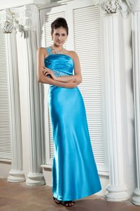 Affordable Teal Column Prom Long Dress with Beaded One Shoulder for Less