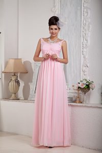 Fashionable Baby Pink Scoop Prom Holiday Dresses in Chiffon with Ruching