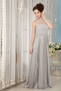 Cheap Grey Empire Strapless Chiffon Prom Long Dress with Ruching for Less
