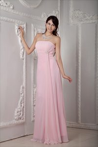 Cheap Baby Pink Strapless Long Prom Dress in Chiffon with Beading