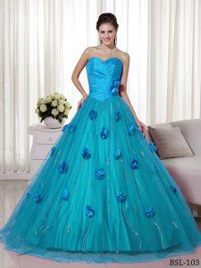 Aqua Blue Sweetheart Quinceaneras Dress with Flowers