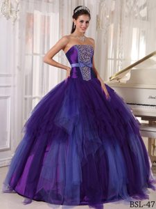 Inexpensive Purple Quinceanera Dress in Tulle with Beading and Bowknot