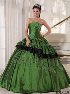 Elegant Strapless Taffeta Sweet 15 Dresses with Beading in Olive Green