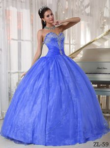 Baby Blue Sweetheart Appliqued Quinceanera Dress Made in Taffeta and Organza