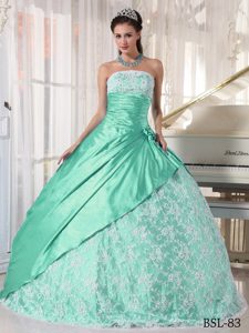 Ball Gown Strapless Apple Green Quinceanera Dress in Taffeta and Lace for Cheap