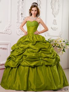 Ball Gown Sweetheart Olive Green Taffeta Quinceanera Dresses with Pick Ups