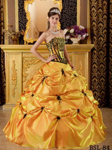 Orange Ball Gown Strapless Embroidery Quinceanera Dresses Made in Taffeta