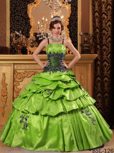 New Yellow Green Ball Gown Straps Quinceanera Dresses in Taffeta with Appliques