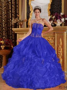 Blue Ball Gown Quinceanera Dress with Appliques in Organza for Cheap