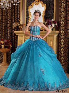 Teal Ball Gown Sweetheart Appliqued Quinceanera Dresses in Organza Best Seller