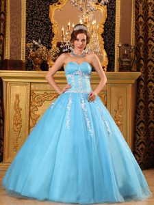 Popular Ball Gown Sweetheart Aqua Blue Tulle Quinceanera Dress with Appliques