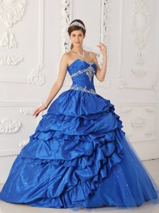 Blue Princess Sweetheart Taffeta and Tulle Quinceanera Dresses with Appliques