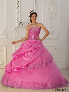 Hot Pink Princess Sweetheart Taffeta and Tulle Quinceanera Dress with Beading