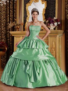 Green Ball Gown Strapless Best Dress for Quince in Taffeta with Beading on Sale