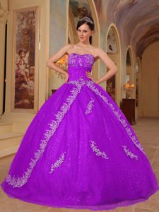 Fuchsia Ball Gown Sweetheart Quinceanera Dresses with Embroidery in Organza