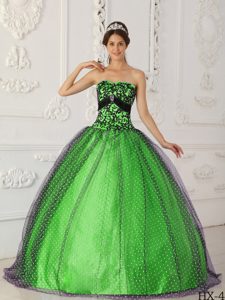 Black and Green Quinceanera Dress with Appliques