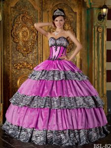Luxurious Ball Gown Sweetheart Quinceanera Dress in Zebra with Ruffles for Less