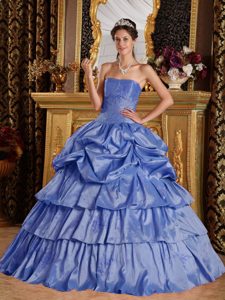 Purple Ball Gown Strapless Beaded Quinceanera Dresses in Taffeta with Pick Ups