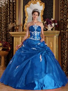 New Teal Ball Gown Strapless Appliqued Best Dress for Quince in Organza and Satin