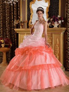 Romantic One Shoulder Organza Quinceanera Dress with Appliques with Beading