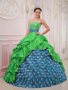 Green and Blue Ball Gown Quinceanera Dresses in Taffeta with Beading
