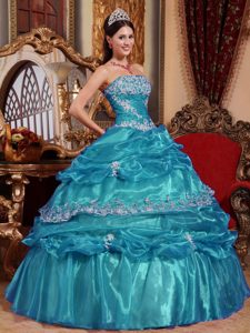 New Arrival Teal Ball Gown Strapless Appliqued Quinceanera Dresses in Organza