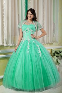 Classical Green Ball Gown Sweetheart Quinceanera Dresses in Tulle with Appliques