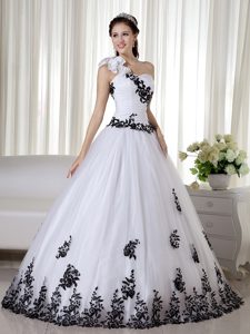 White One Shoulder Embroidery Dress for Quince in Taffeta and Organza on Sale