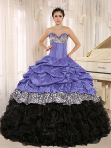 Classical Purple and Black Sweetheart Quinceanera Dress with Pick Ups in Taffeta