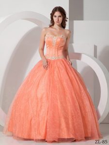 Beautiful Prom Dress in Satin and Organza with Beading and Appliques