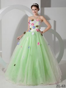 Strapless Sweet 15 Dresses with Hand Made Flowers in Organza