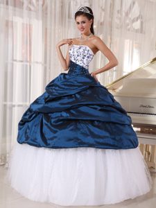 Beautiful Strapless Taffeta and Tulle Embroidery Quinceanera Gowns