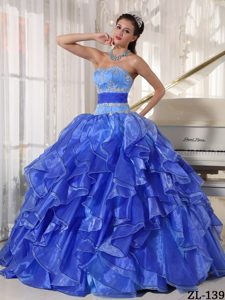 Strapless Dress for Quinceanera in Organza with Appliques and Paillette