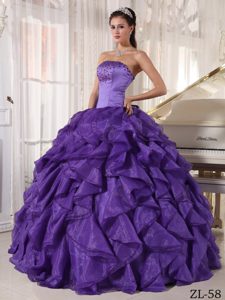 Purple Strapless Sweet 16 Dresses in Satin and Organza with Beading