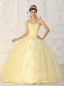 Light Yellow Quinceanera Dresses in Taffeta and Organza with Appliques