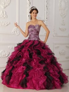 Multi-color Dresses for Quinceanera in Leopard and Organza with Ruffles