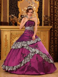 Best Fuchsia Embroidery Quinceanera Gown Dress in Taffeta and Zebra