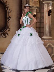White One Shoulder Dress for Quinceanera in Satin and Tulle with Flower