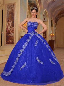 Embroidery and Beaded Organza Dark Blue Sweet 16 Dress