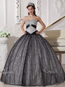 Black Sweetheart Quinceaneras Dress in Sequin and Tulle with Appliques