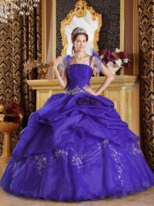 Purple Spaghetti Straps Sweet Sixteen Dresses in Organza with Appliques