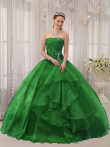 Strapless Organza Sweet 16 Quinceanera Dresses in Green with Beading