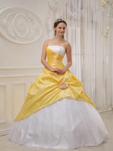Yellow Strapless Sweet Sixteen Dresses with Beading in Taffeta and Tulle