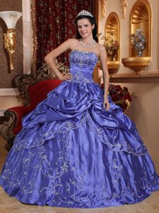 Affordable Purple Strapless Embroidery and Beaded Quinceanera Dress
