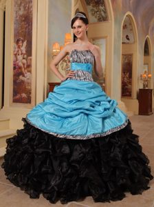 Taffeta and Organza Quinceaneras Dresses with Ruffles in Blue and Black