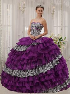 Beaded Purple Sweetheart Zebra and Organza Quinceanera Gown Dress