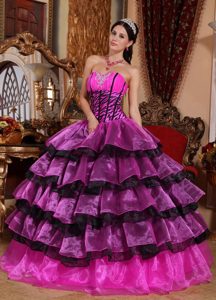 Multi-color Sweetheart Quinceanera Gown in Organza with Ruffles on Sale