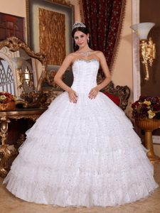 Quinceanera Dresses Taffeta and Tulle with Beading and Sequins in White
