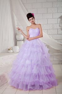 Lilac Ball Gown Sweetheart Dress for Quince with Beading on Promotion
