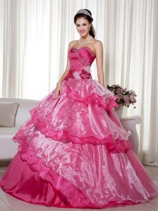 Custom Made Beaded Taffeta and Organza Sweet 16 Dresses in Hot Pink